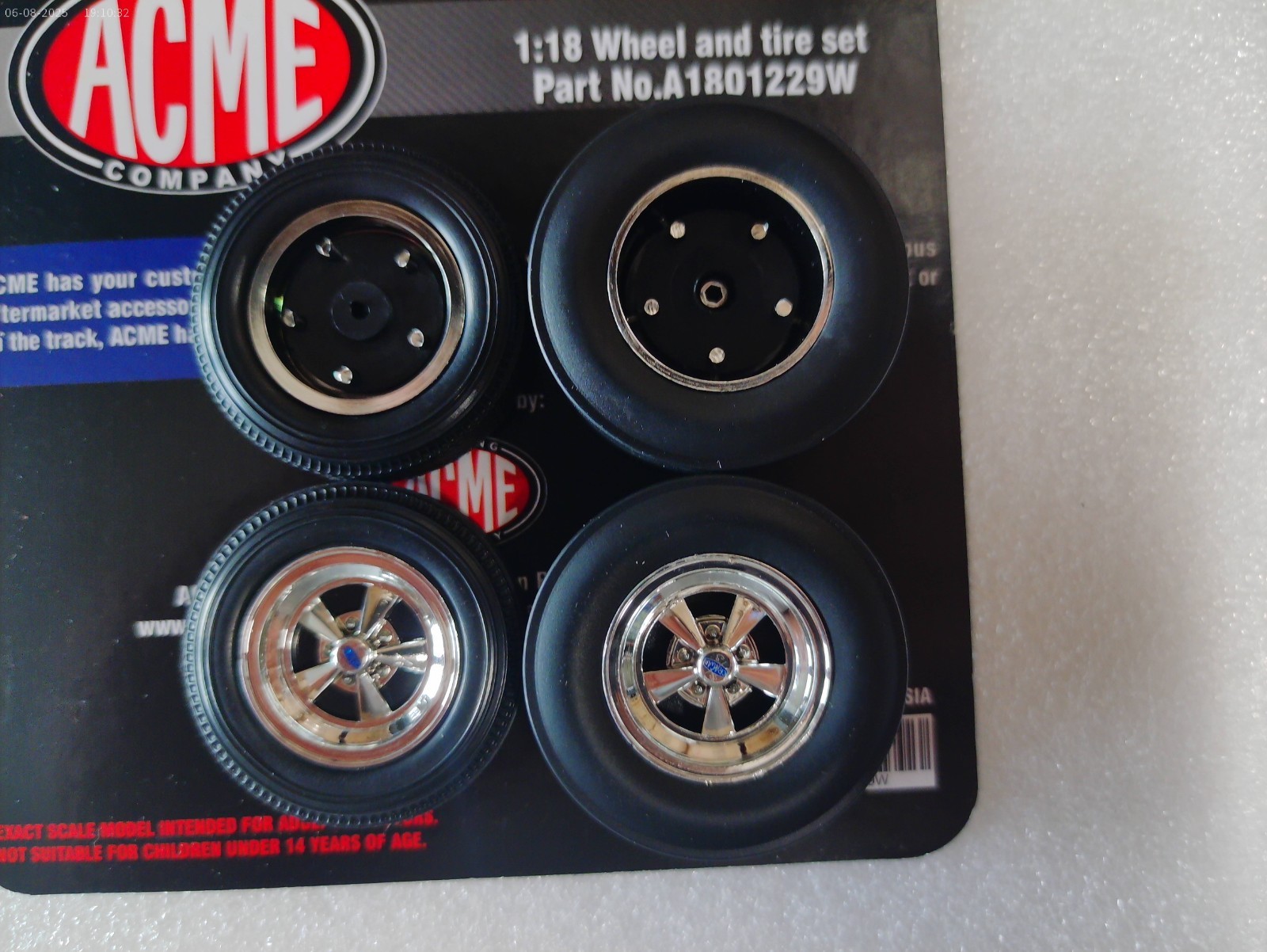 ACME VINTAGE CRAGAR WHEEL TIRE DRAG SET BLACK SIDE WALL 1:18 ACME GMP A1801229W