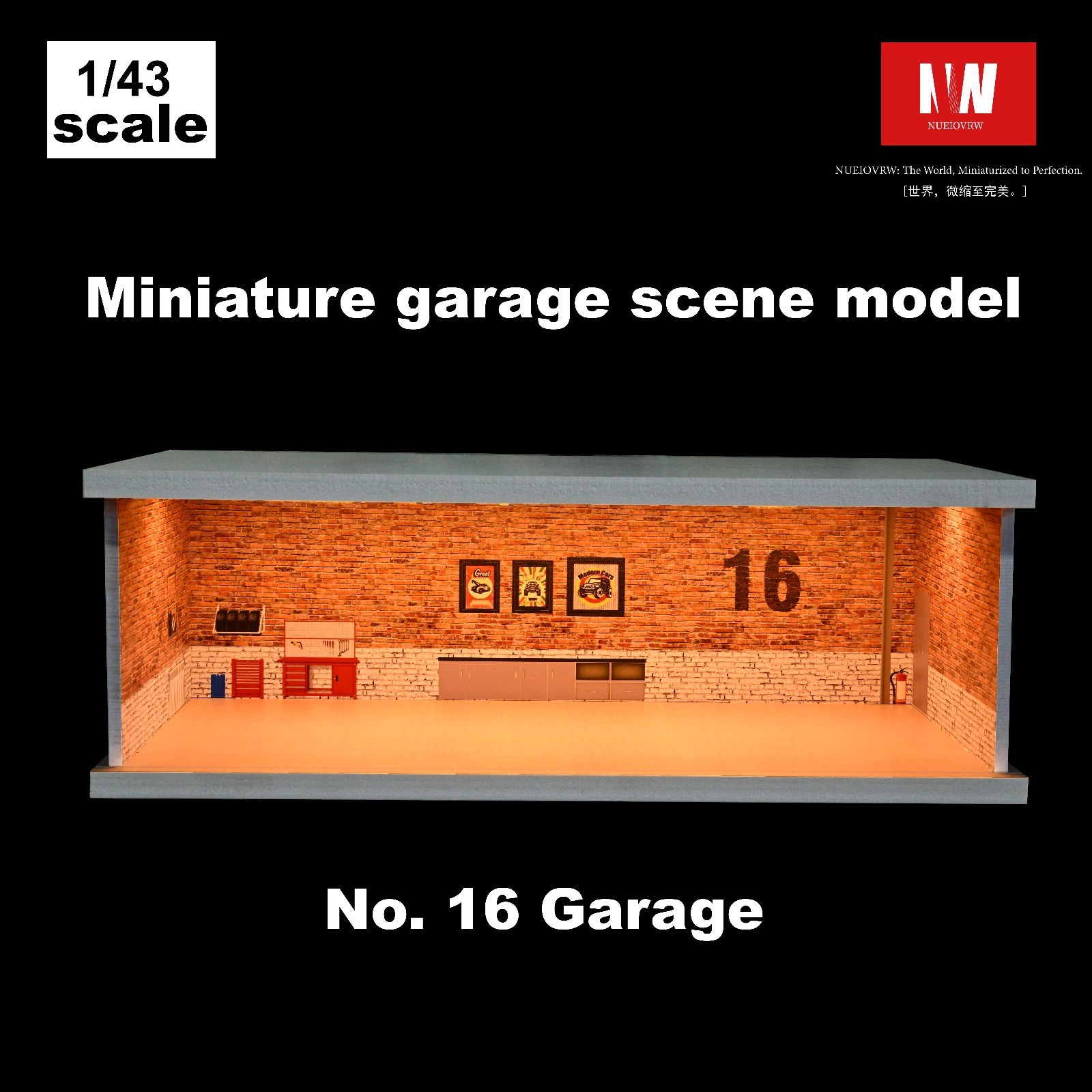 Diorama 1:43 Car Garage Model LED Lighting City Parking Lot Backdrop Scene Model