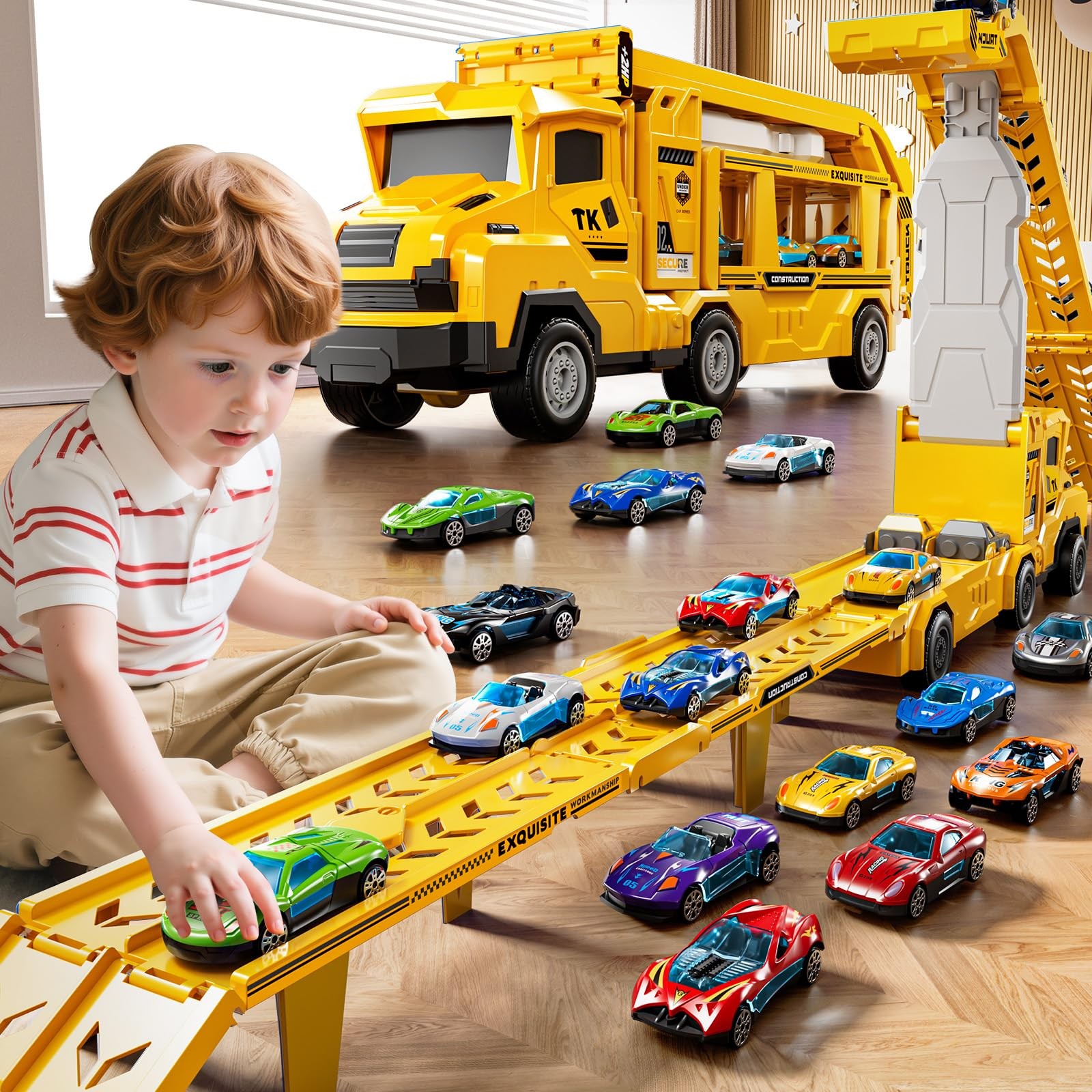 Toddler Car Truck Toys for 3 4 5 6 7 8 Years Old Boys, Transporter Truck Toy …