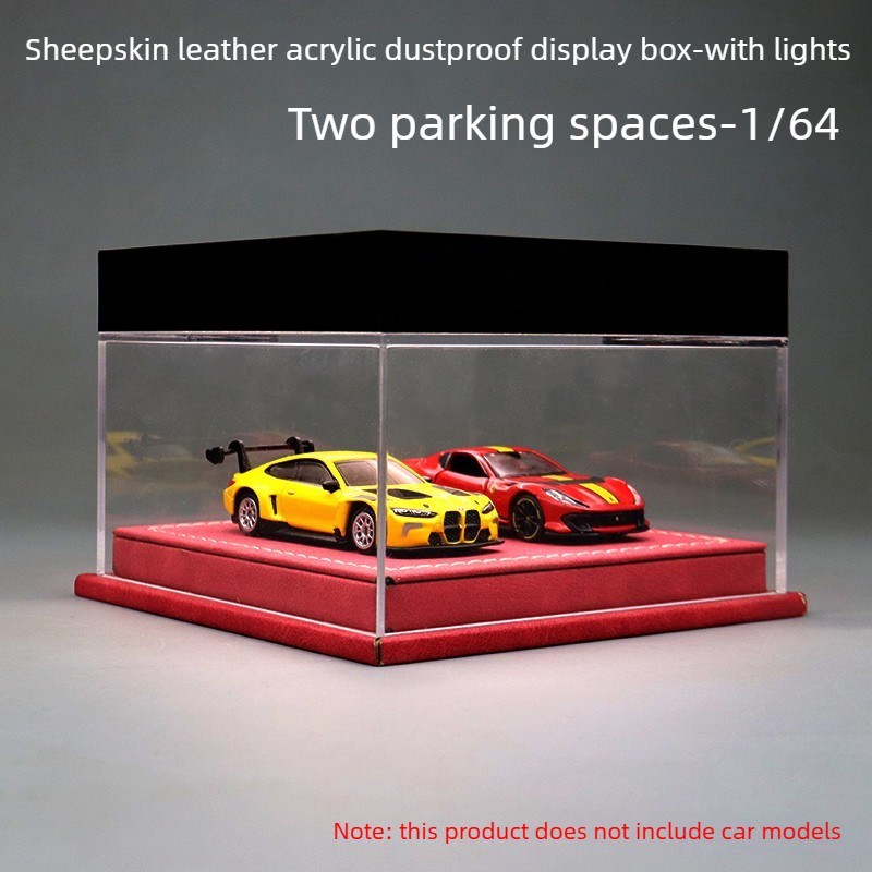 Diorama 1:64 Car Model Collection LED Display Case Leather Acrylic Dust Cover
