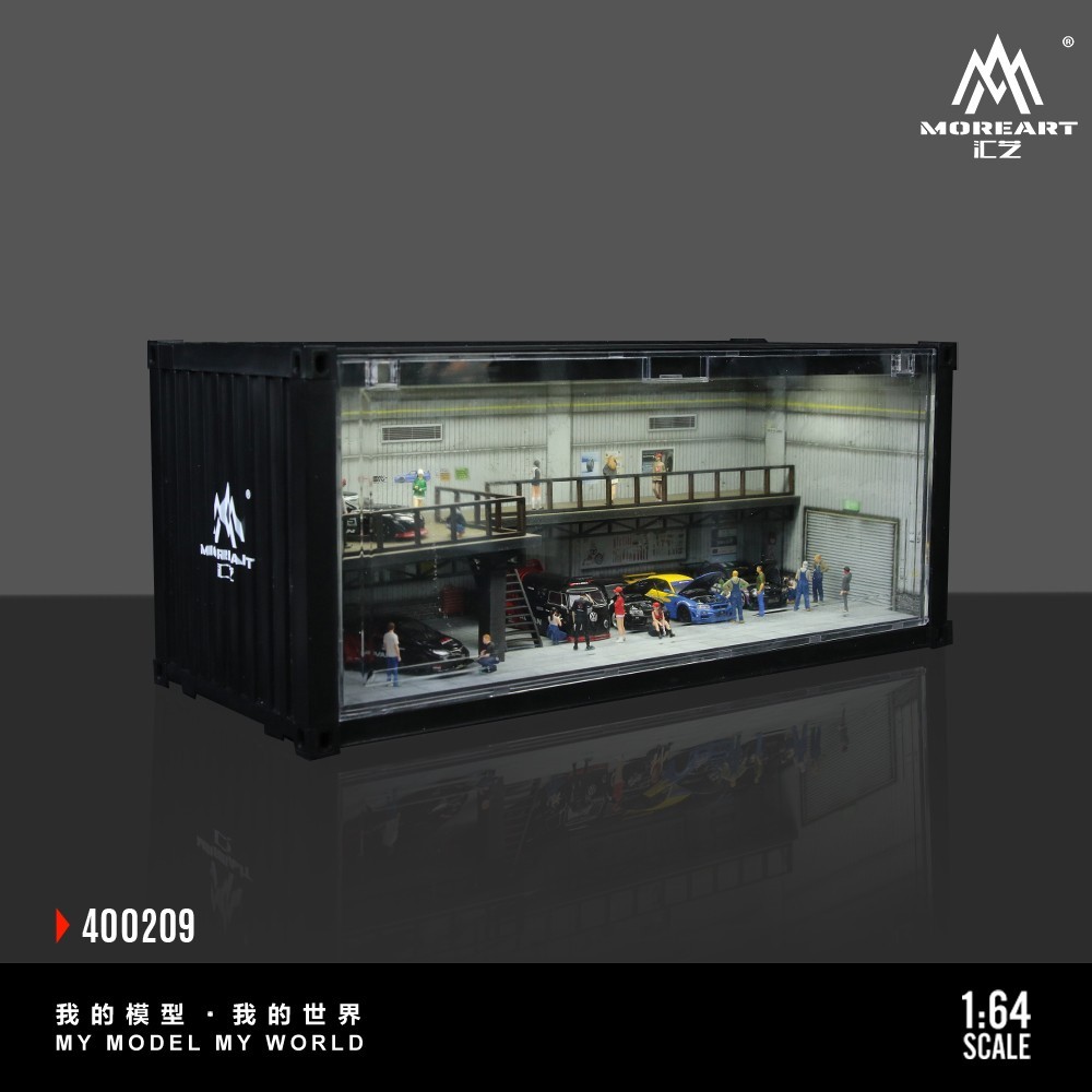 Diorama 1/64 Parking Lot Model LED Lighting Container Garage Display Case Scene