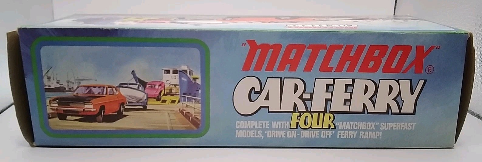 Matchbox Car-Ferry G-7 w/box, flag, paper 1971 – CARS MISSING!
