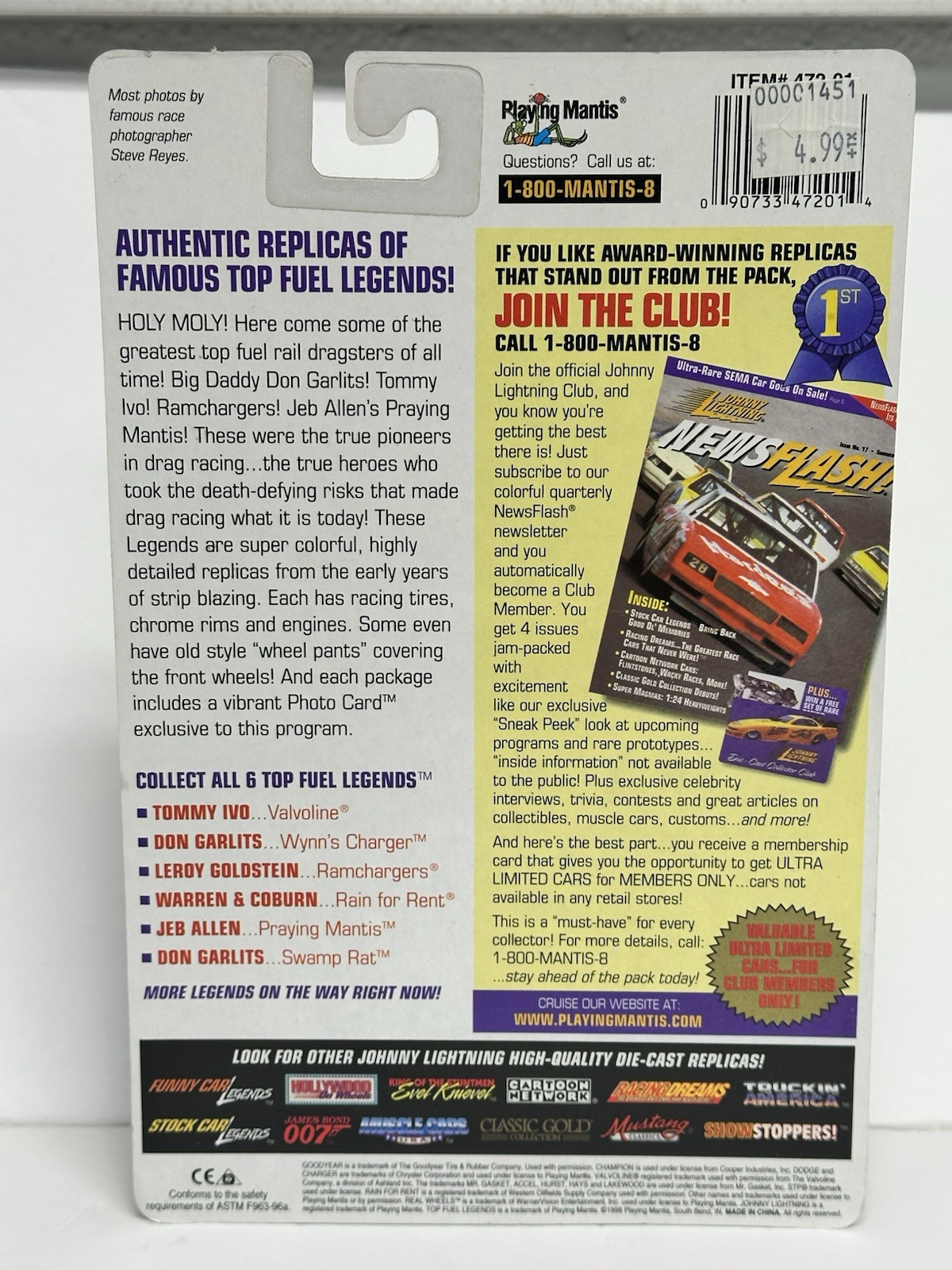 JOHNNY LIGHTNING NHRA LEGENDS ~JEB ALLEN PRAYING MANTIS 1974 TOP FUEL DRAGSTER~
