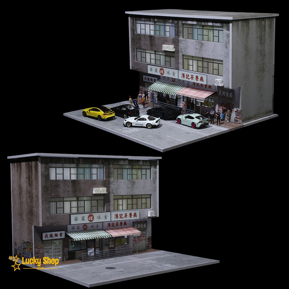 Diorama 1:64 Car Garage Model LED Lights City Street Building Scene Case Gift US