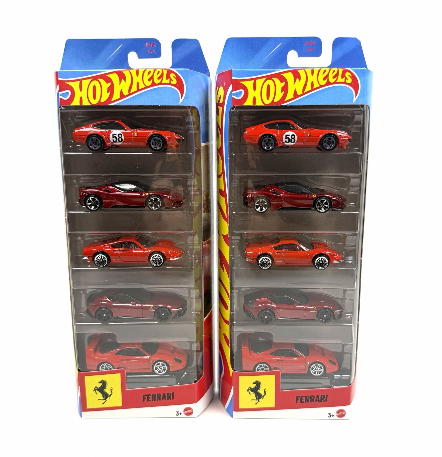 2026 2 Hot Wheels Ferrari 5-Pk New F40 SF90 12Cilindri 365 GTB4 Dino 206GT JLN12