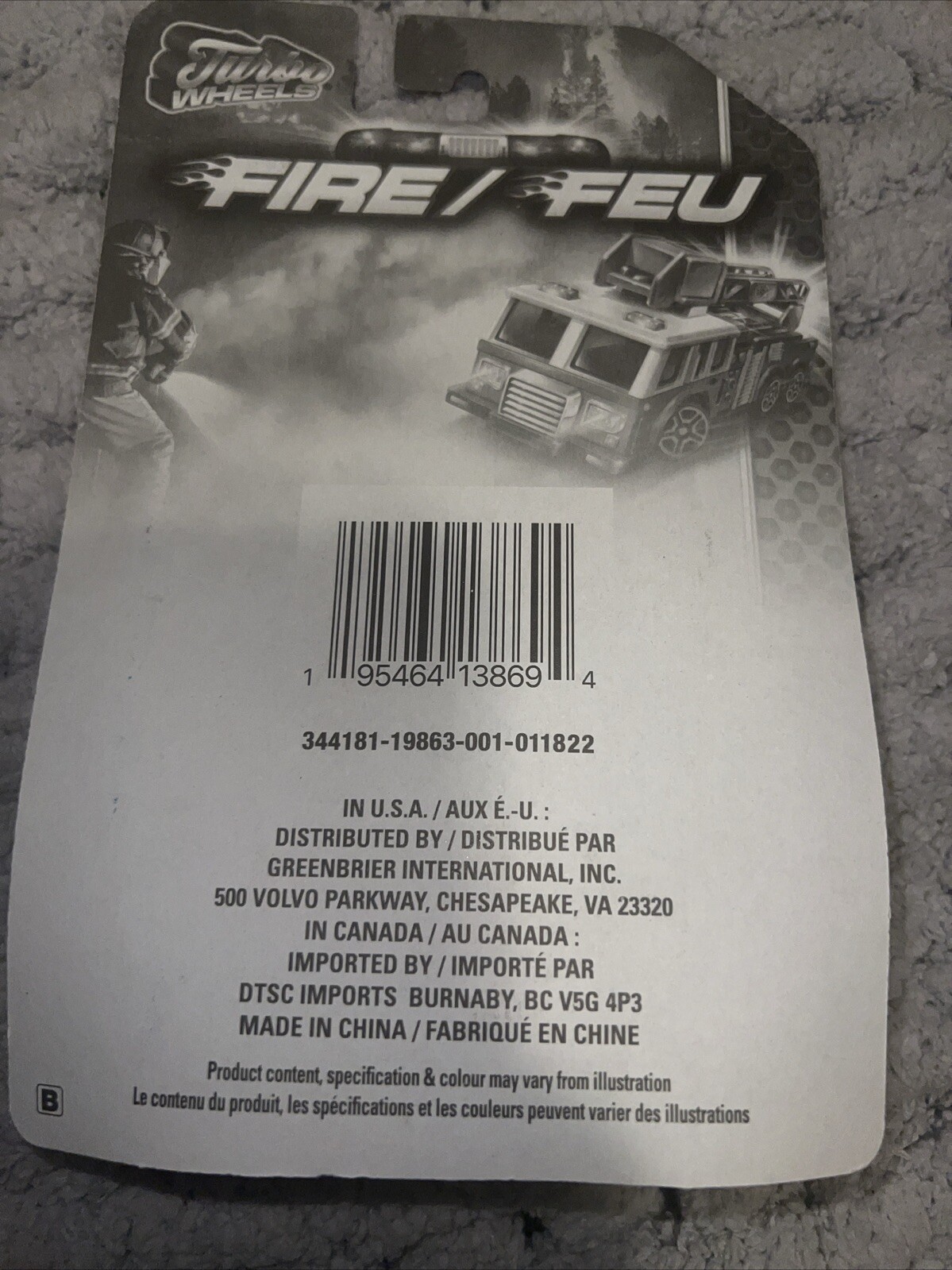Turbo Wheels- Fire/FEU Die Cast Metal And Plastic