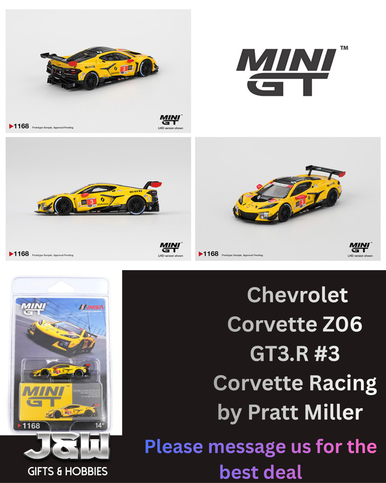 Mini GT Chevy Corvette Z06 GT3.R #3 Corvette Racing by Pratt Miller #1168 1/64