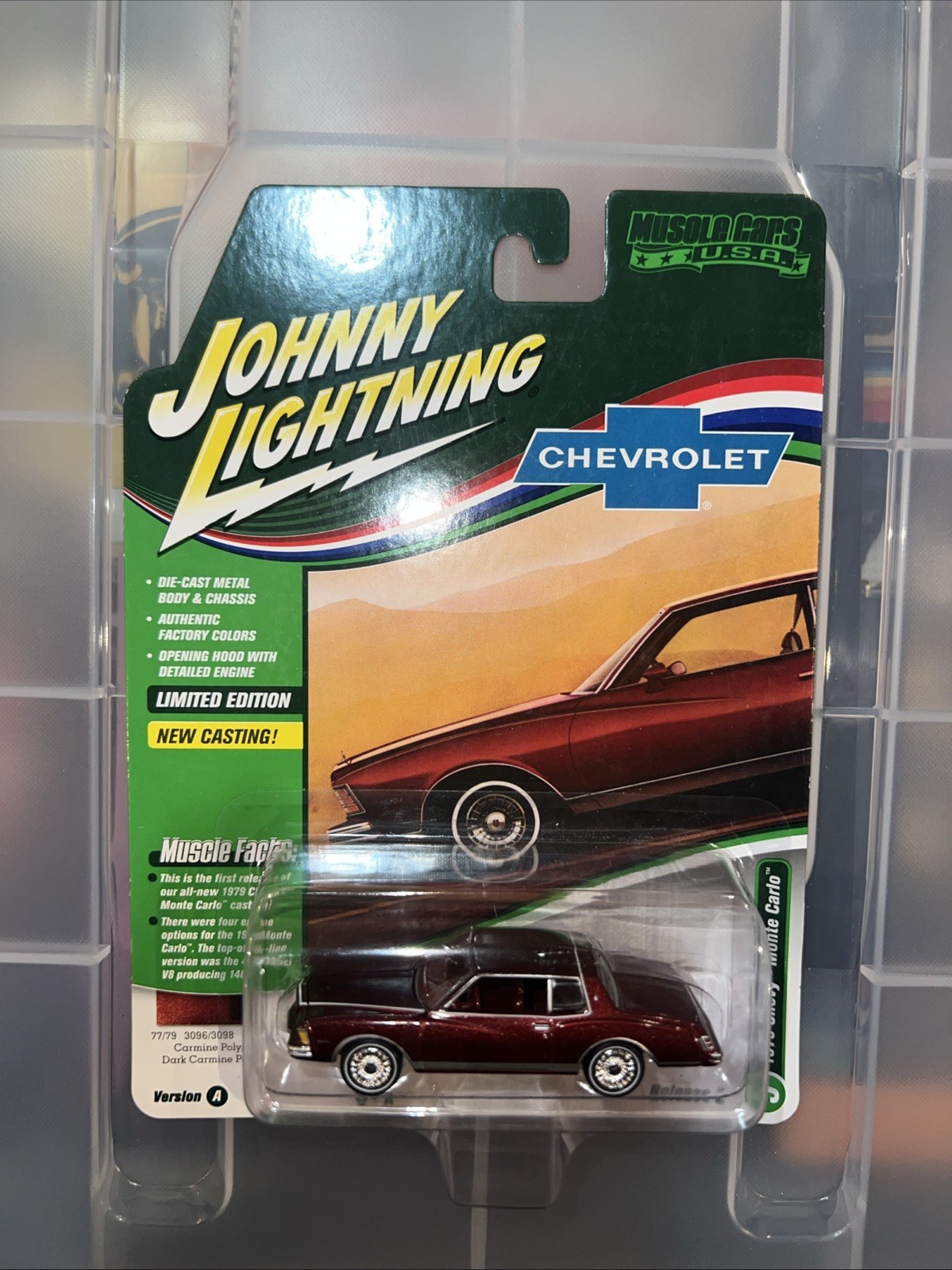 JOHNNY LIGHTNING 1/64 MUSCLE CARS 1979 CHEVY MONTE CARLO CARMINE RED Please Read