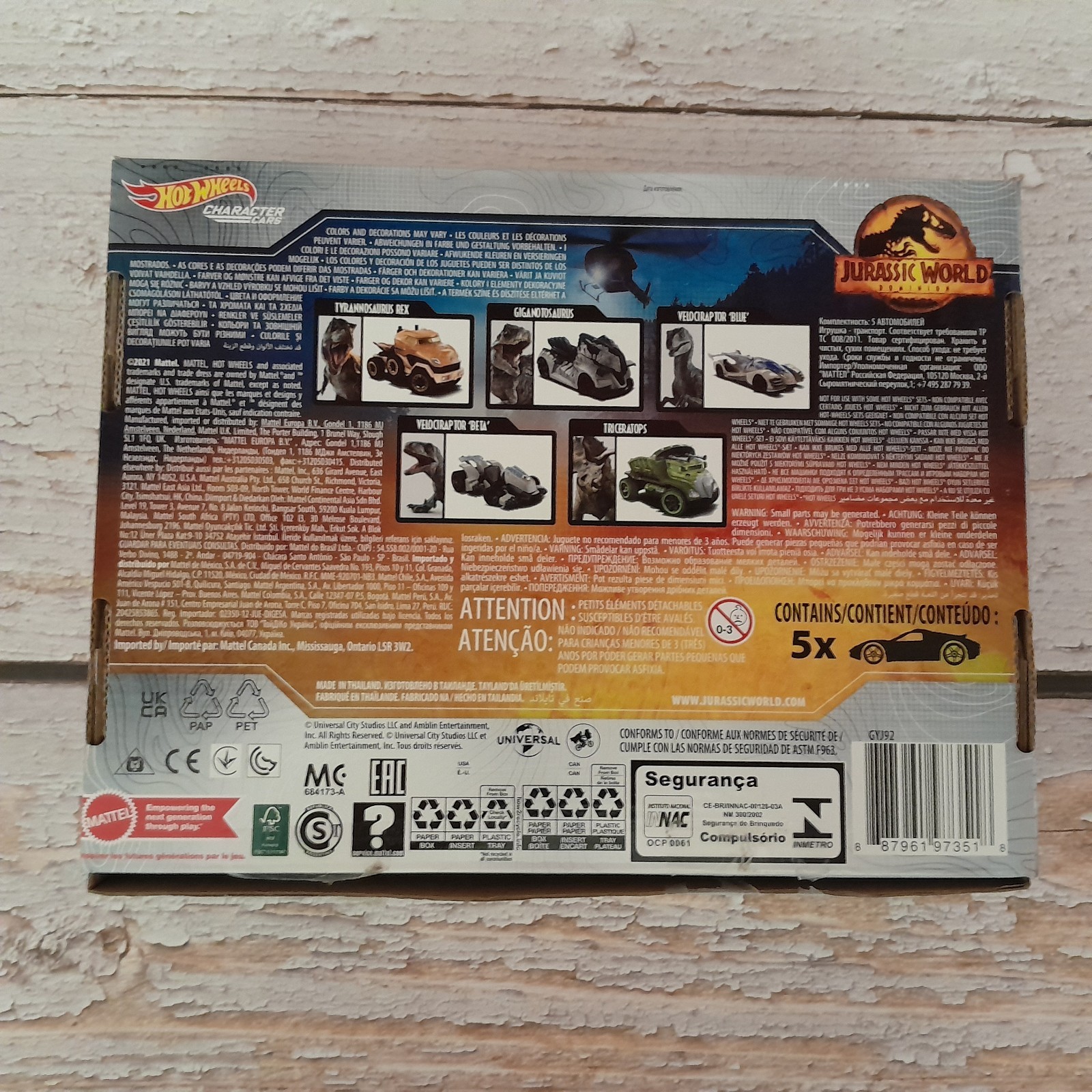 Hot Wheels Jurassic World Dominion 1:64 Diecast Character Car Set 2022