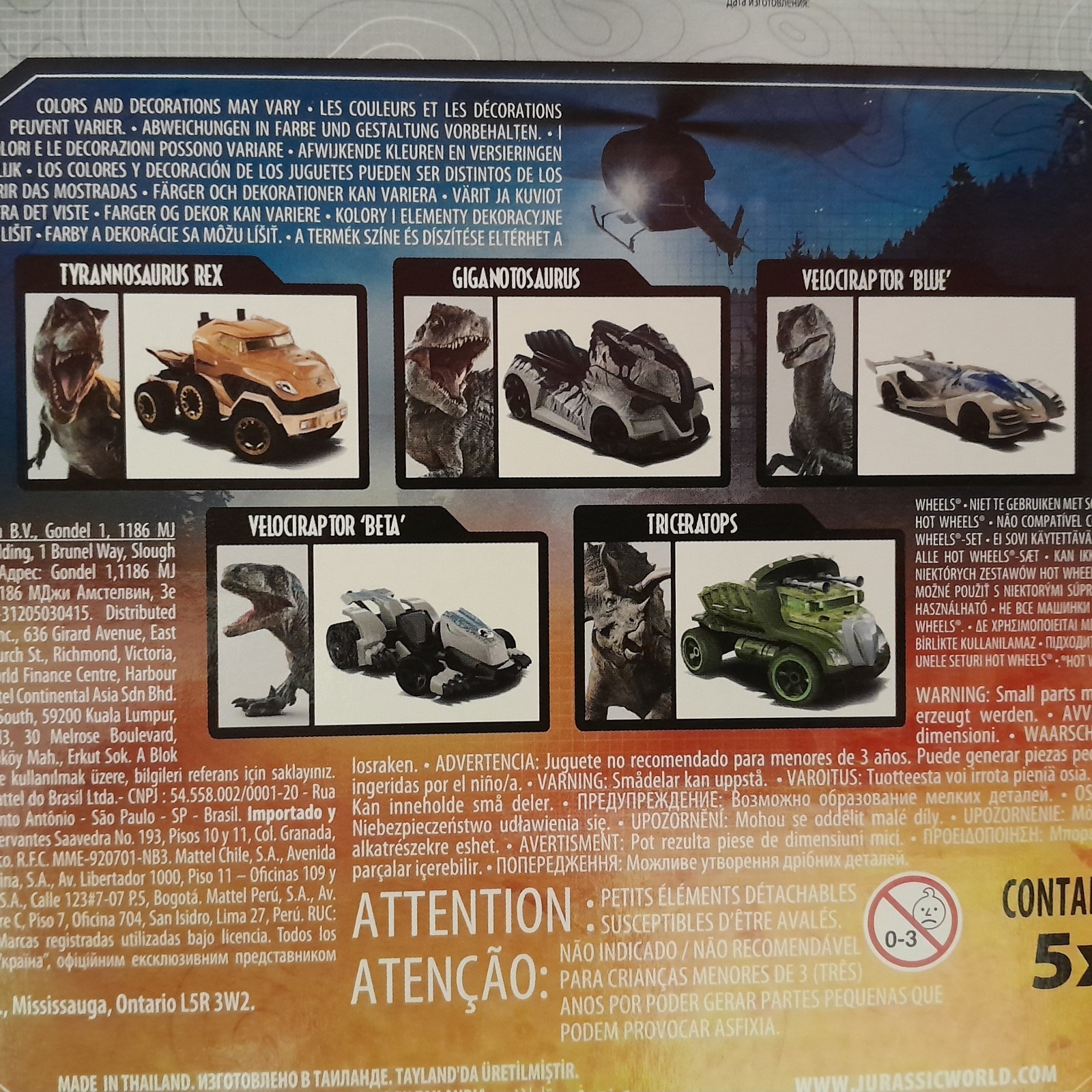 Hot Wheels Jurassic World Dominion 1:64 Diecast Character Car Set 2022