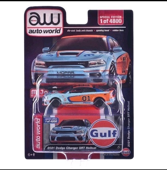Auto World 1:64 2021 Dodge Charger SRT Hellcat Custom GULF Livery Diecast CP8084