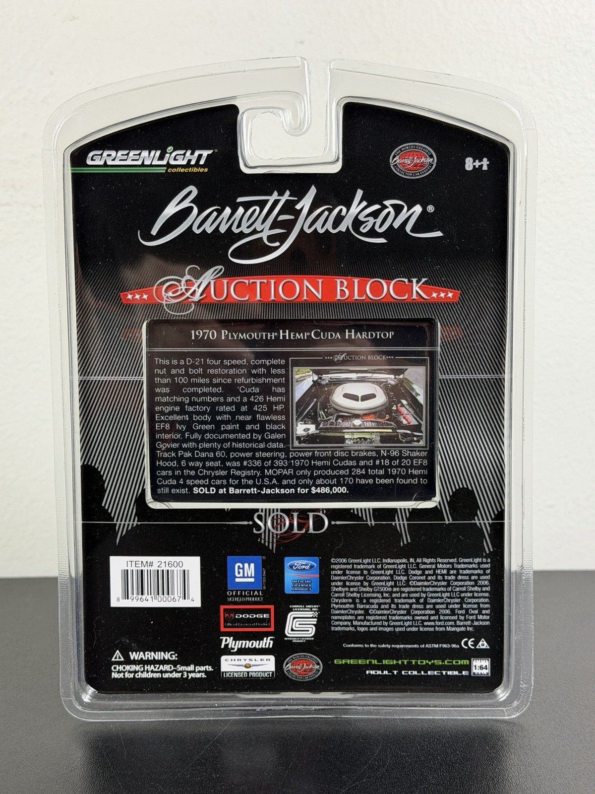 Greenlight Barrett Jackson Auction Block 1970 Plymouth Hemi Cuda Hardtop 1:64