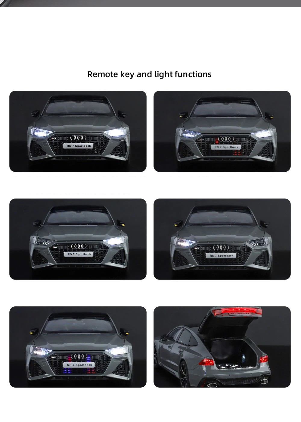 1:18 AUDI RS7 Sportback Key Version Diecast Car Model Sound Light Kid’s Gift