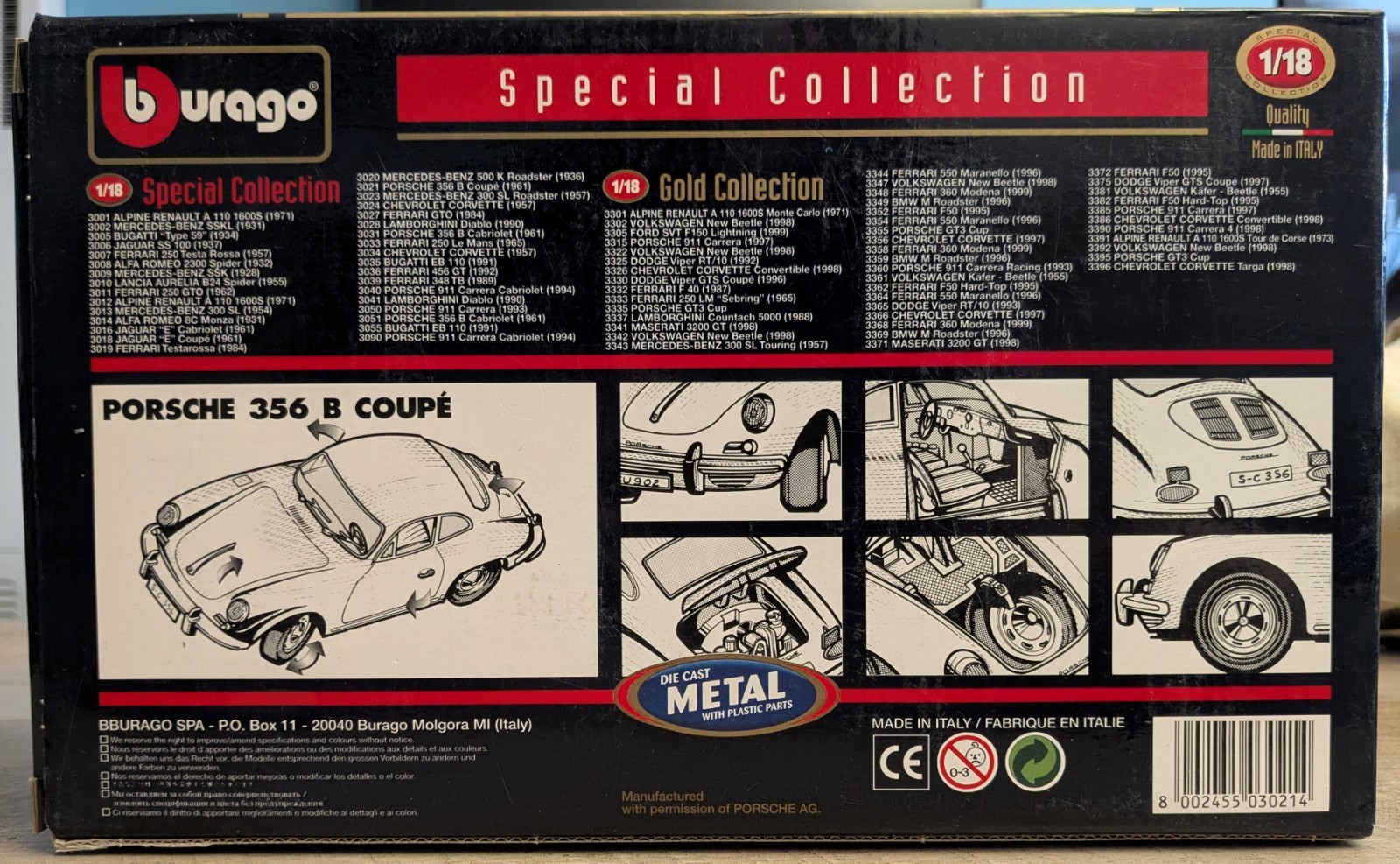 Bburago Porsche 356B Coupe 1961, Black 1/18, COD 3021, Special Collection
