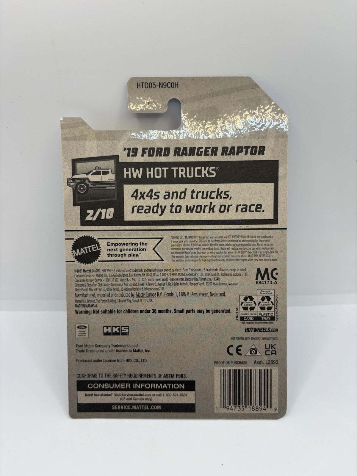 Hot Wheels custom keychain ‘19 Ford Ranger Raptor blue **IN PACKAGE**