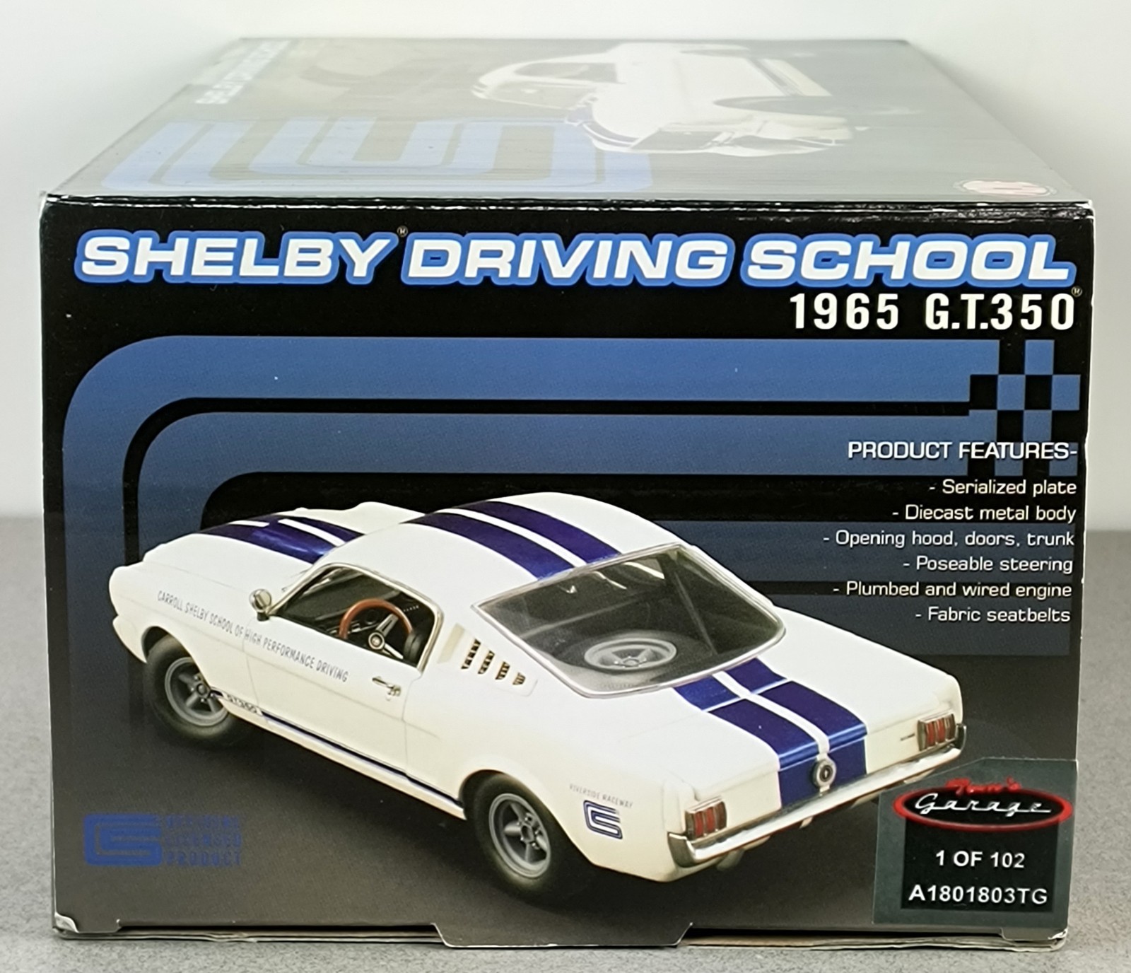 Acme Tom’s Garage 65 Shelby Mustang GT 350 “Driving School” 1:18 RARE # 87 /102
