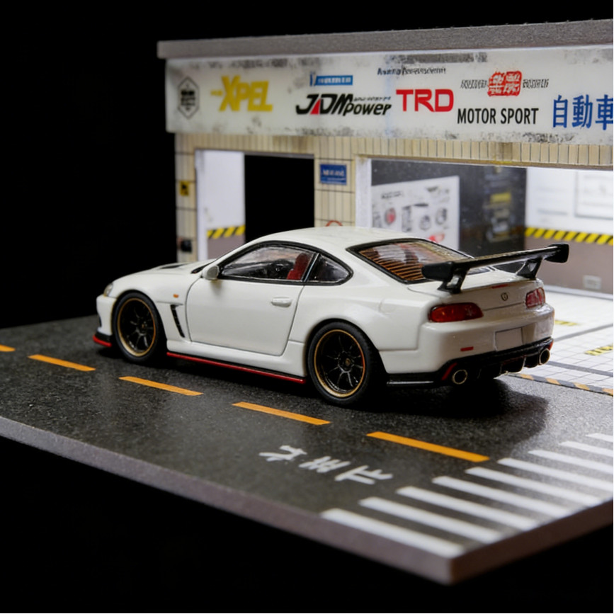 Diorama 1/64 Die-Cast Car Garage Model LED Car Display Collection Scene Gifts US