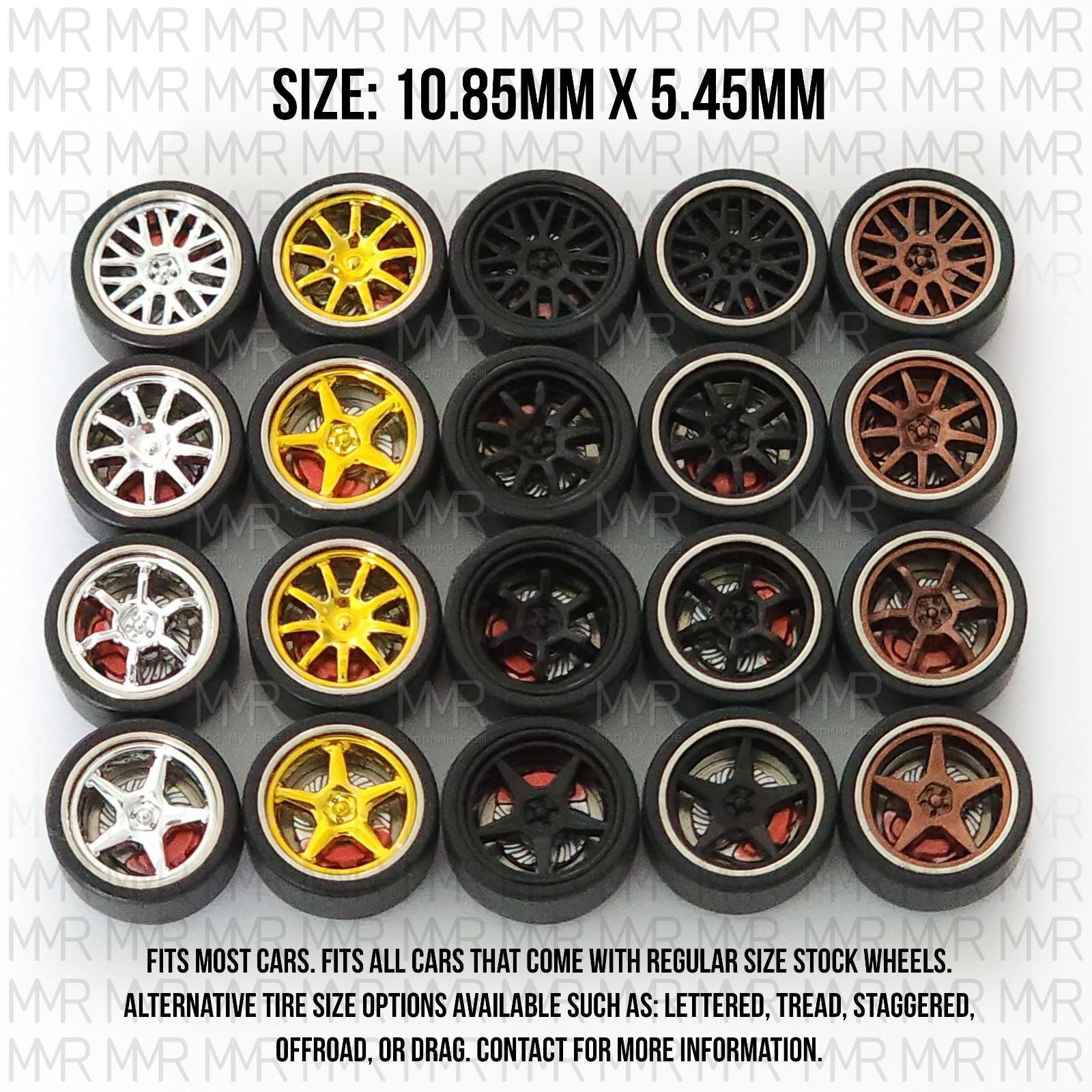 1/64 Scale ALLOY WHEELS with BEARINGS Real Rider Wheels Rims Tires Set for Hot