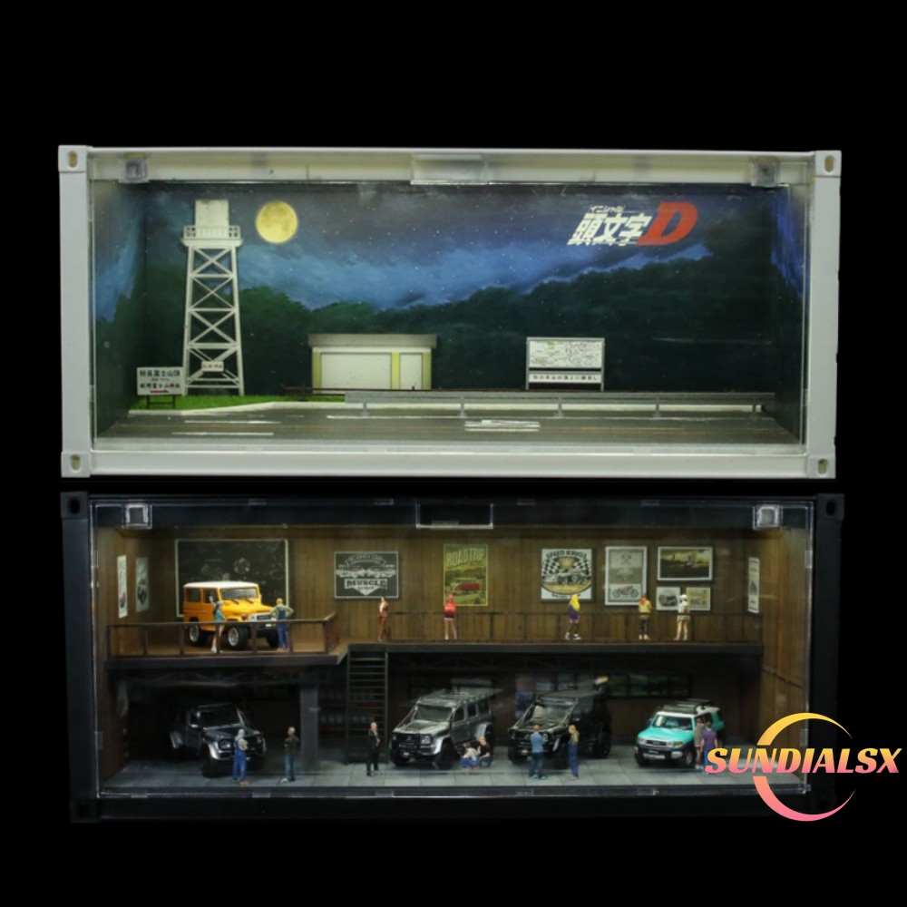Diorama 1/64 Car Garage Model LED Lights Car Parking Lot Scene Model Display Box