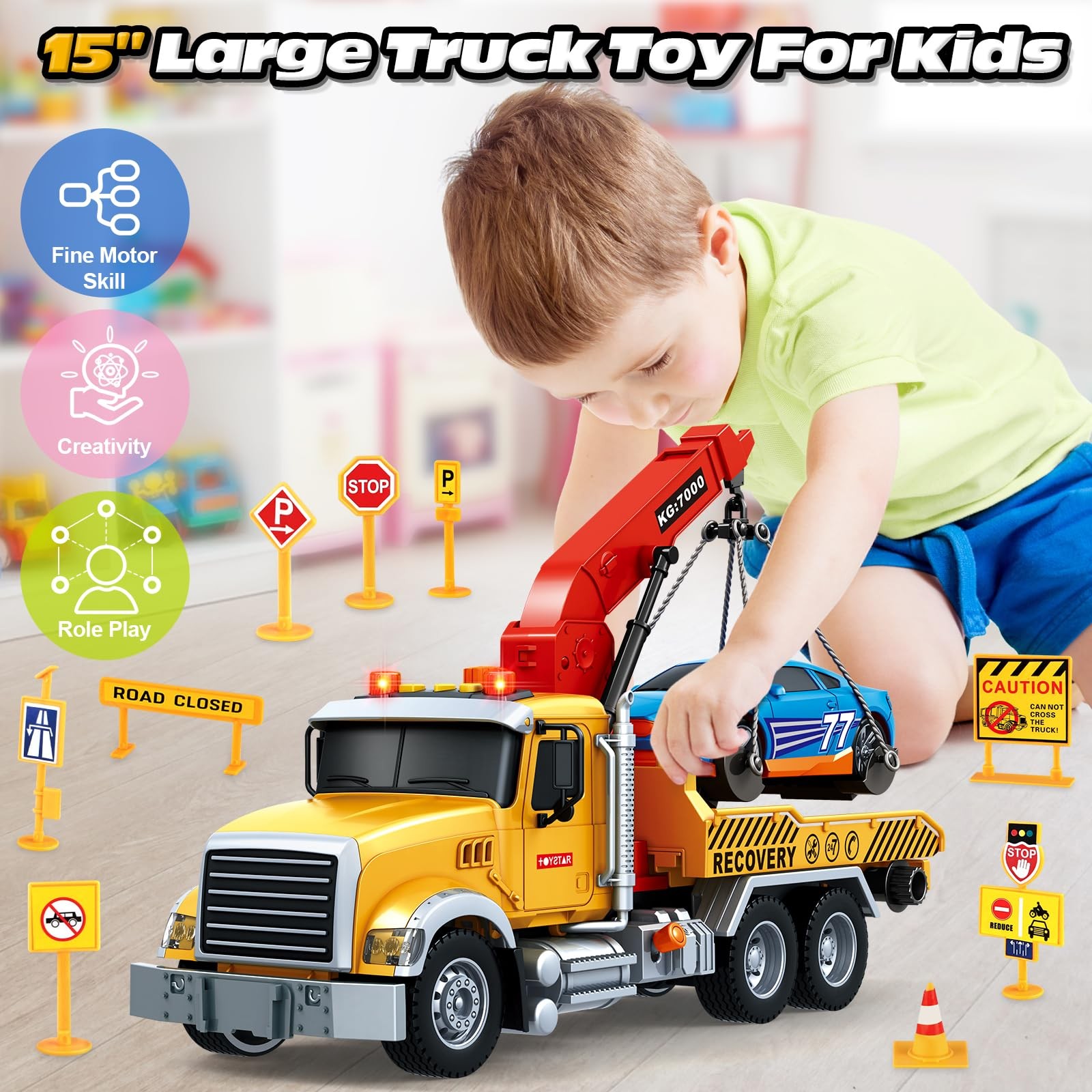 15″ Large Tow Truck Toy, Toy for 3 4 5 6 Years Old Boy Toddlers, Truck Vehicl…