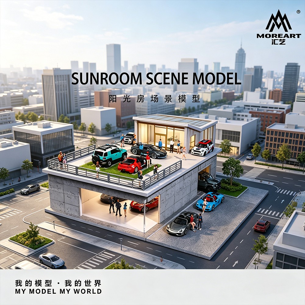 US 1/64 Diorama Garage Model LED Lighting Model Car Display Parking Lot Scene