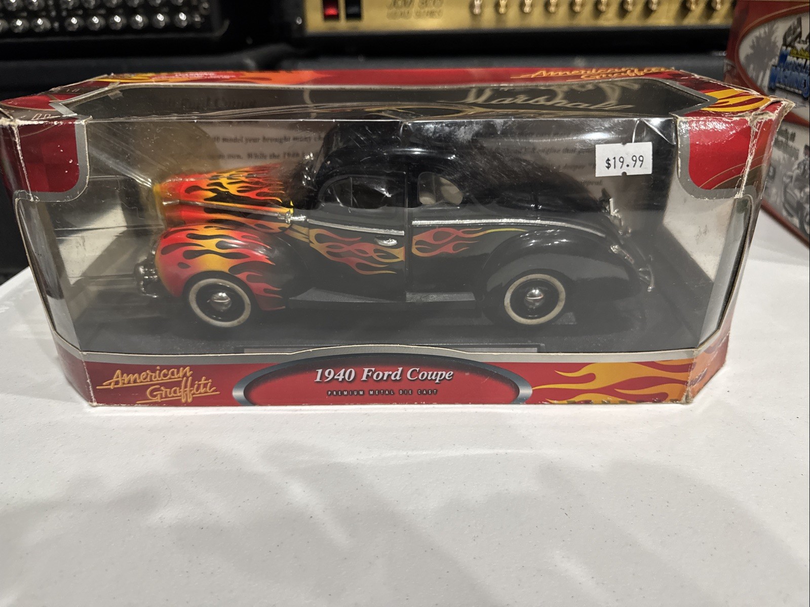 American Graffiti 1940 Ford Coupe 1:18 Diecast Car Black Flames Opening Metal