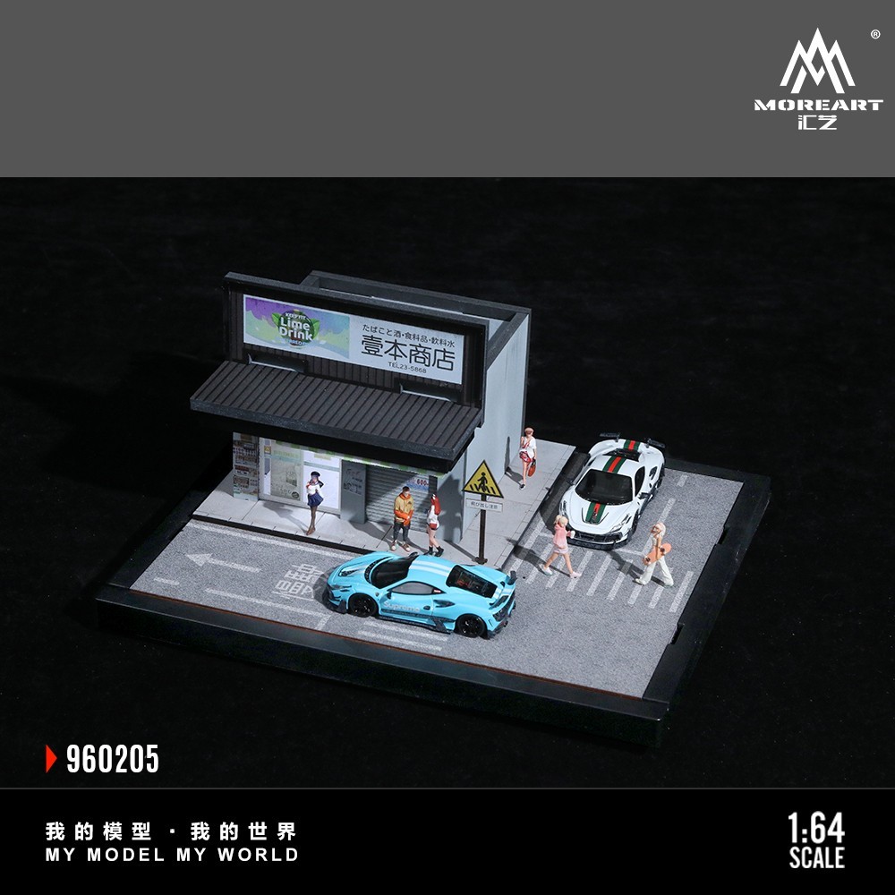 1/64 Diorama Diecast Garage Model LED Japanese Parking Lot Model Display Case US