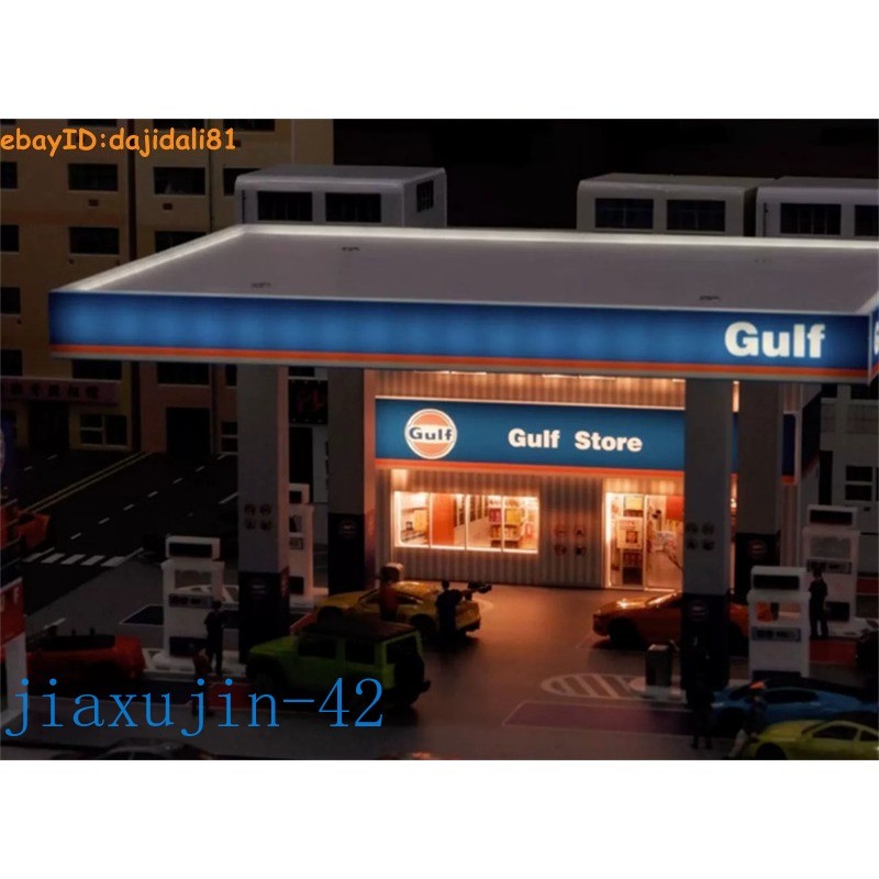 1/64 Diorama City Gas Station Model Car Garage LED Lighting Scene Display Model