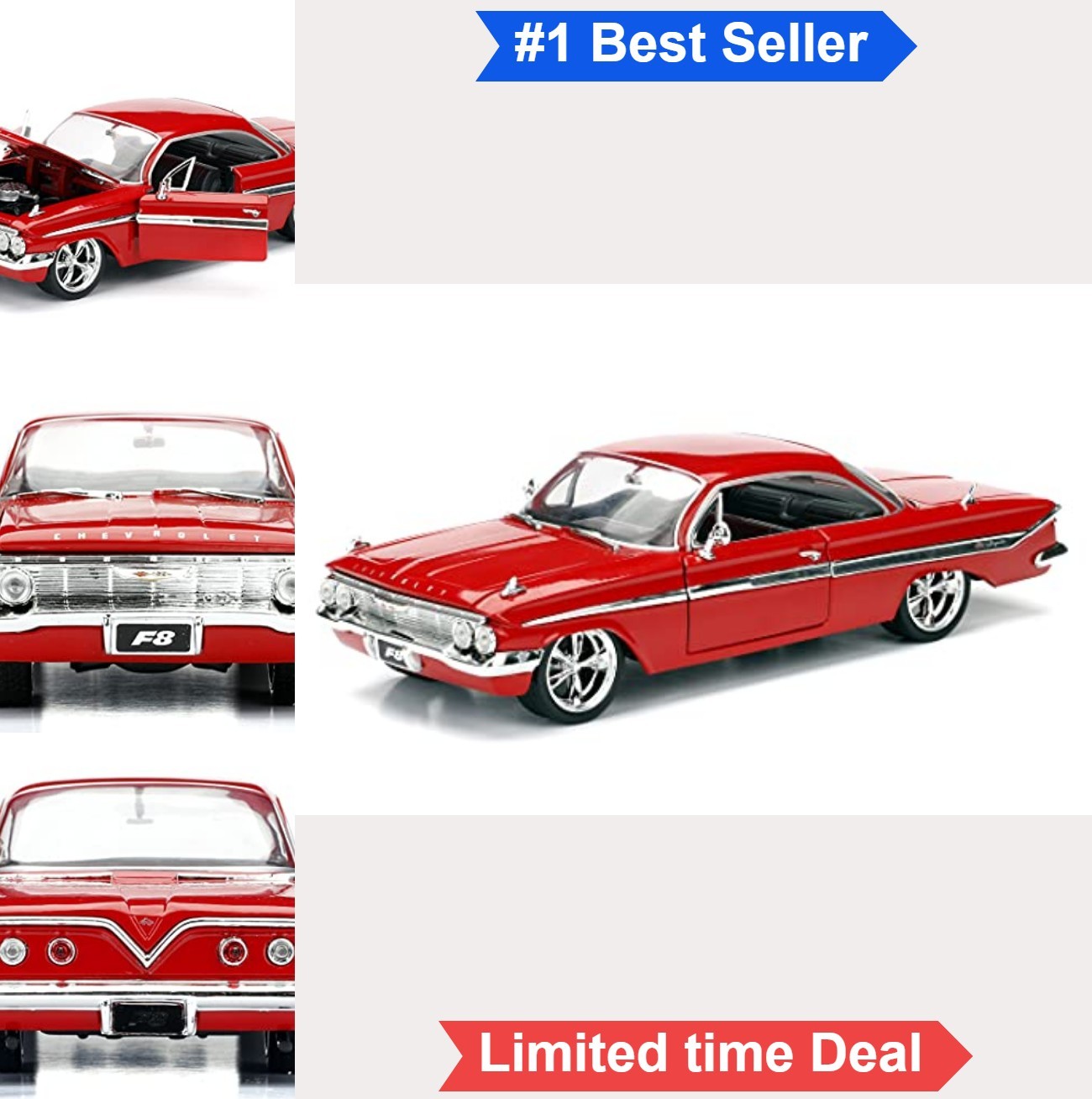 Diecast Car 1:24 Scale Red Opening Doors Hood Trunk Movie Decoration Impala