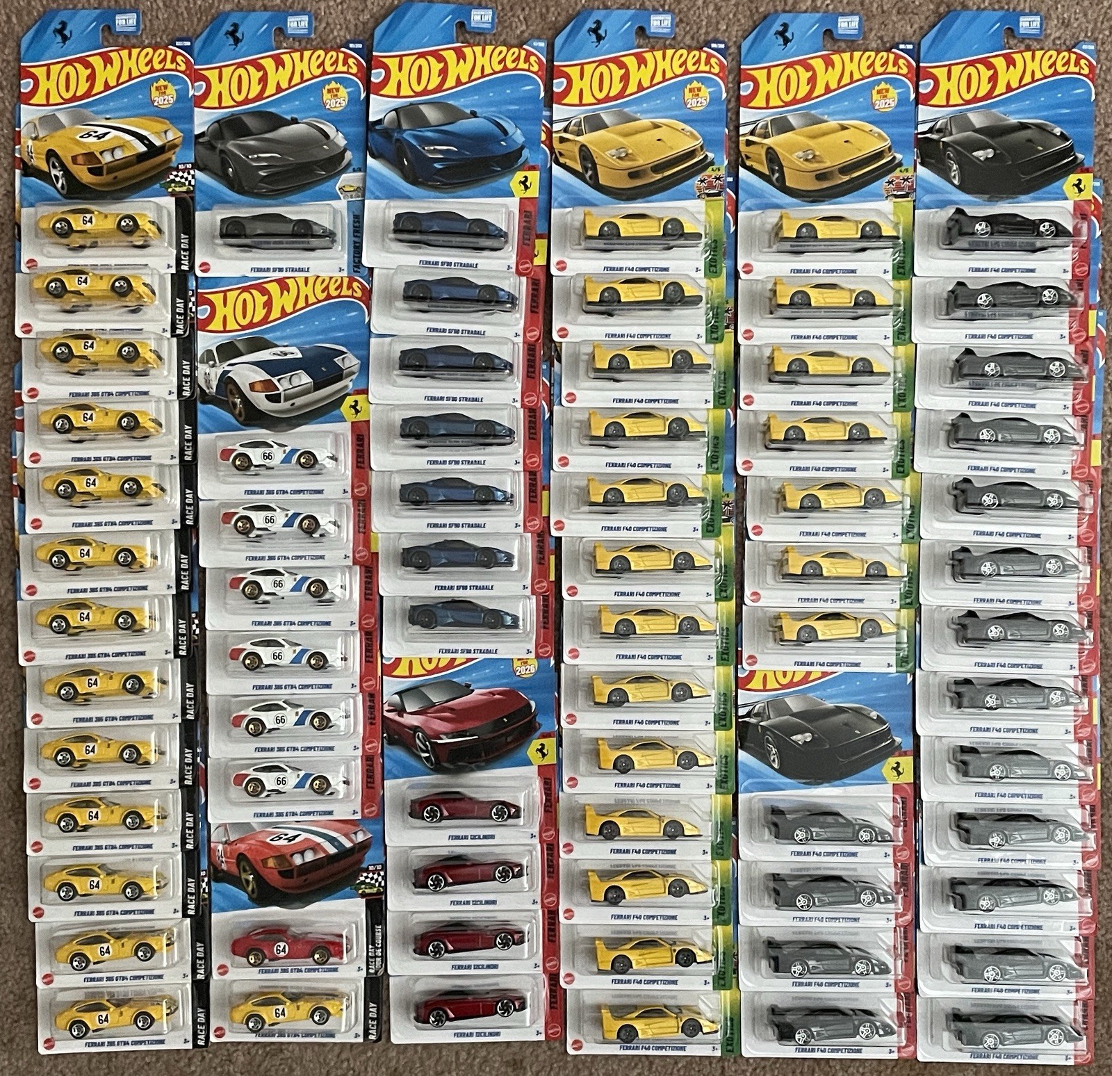 Hot Wheels 1:64 Lot Of 70 FERRARI cars F40, 365 GTB4, 12Cilindri
