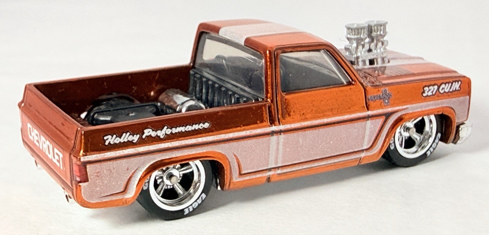 Hot Wheels Custom ’83 Chevy Silverado Holley 327 Copper Real Riders Loose Pickup
