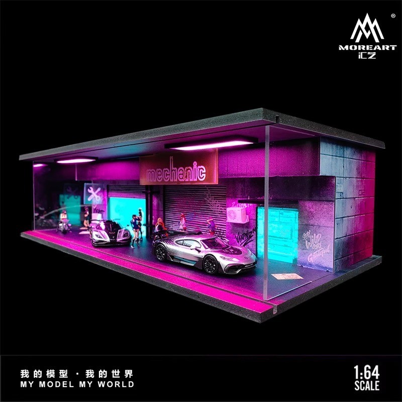 1:64 Diorama Car Garage Model LED Lighting Car Model Display Cabinet Scene Model