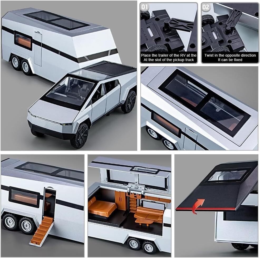 1:32 Tesla Diecast Pickup Trailer Model Toy Truck Car Toy with Sound&Light US