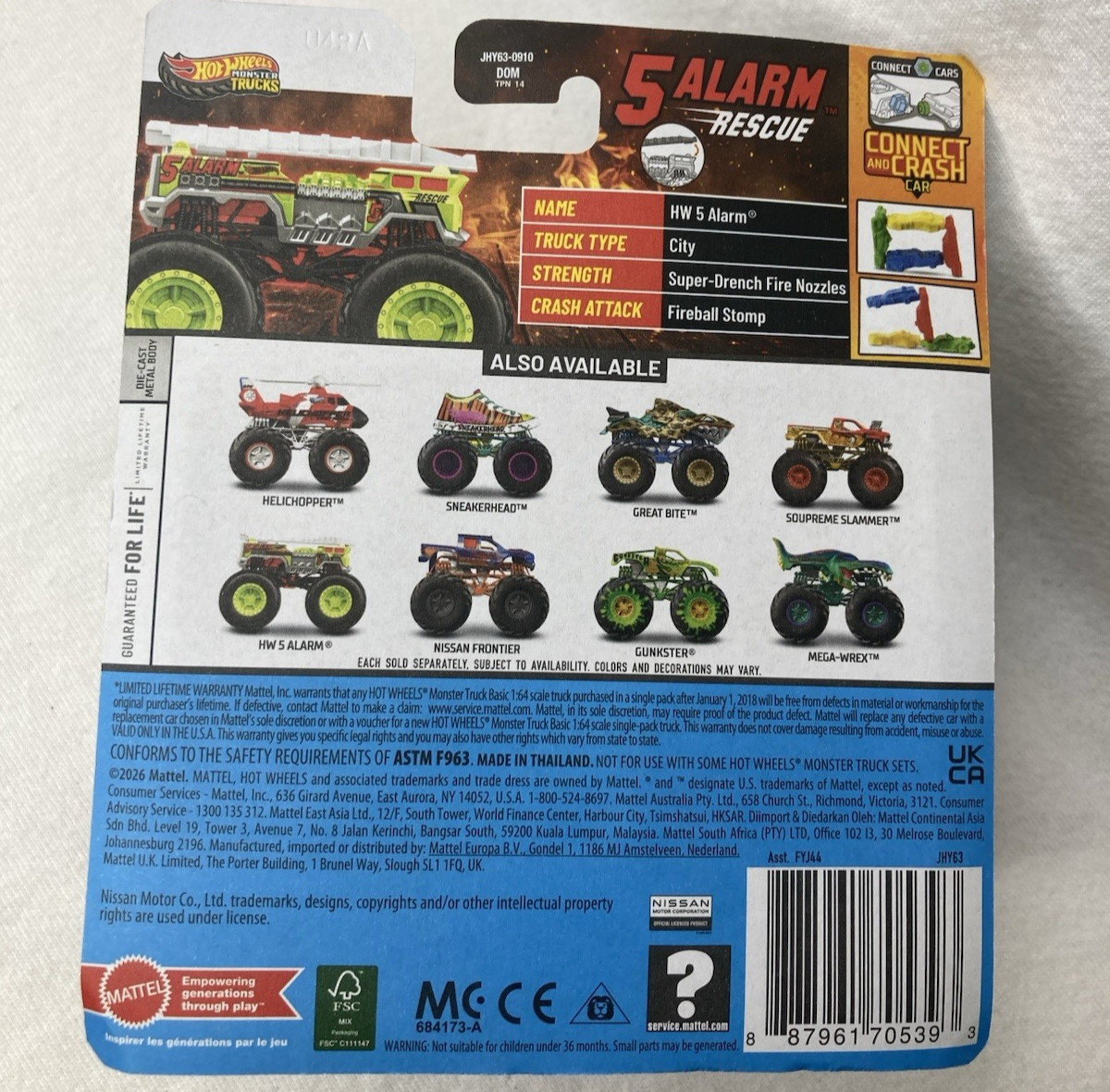 Mattel Monster truck – Hw 5 Alarm diecast truck 1:64 scale lime green color