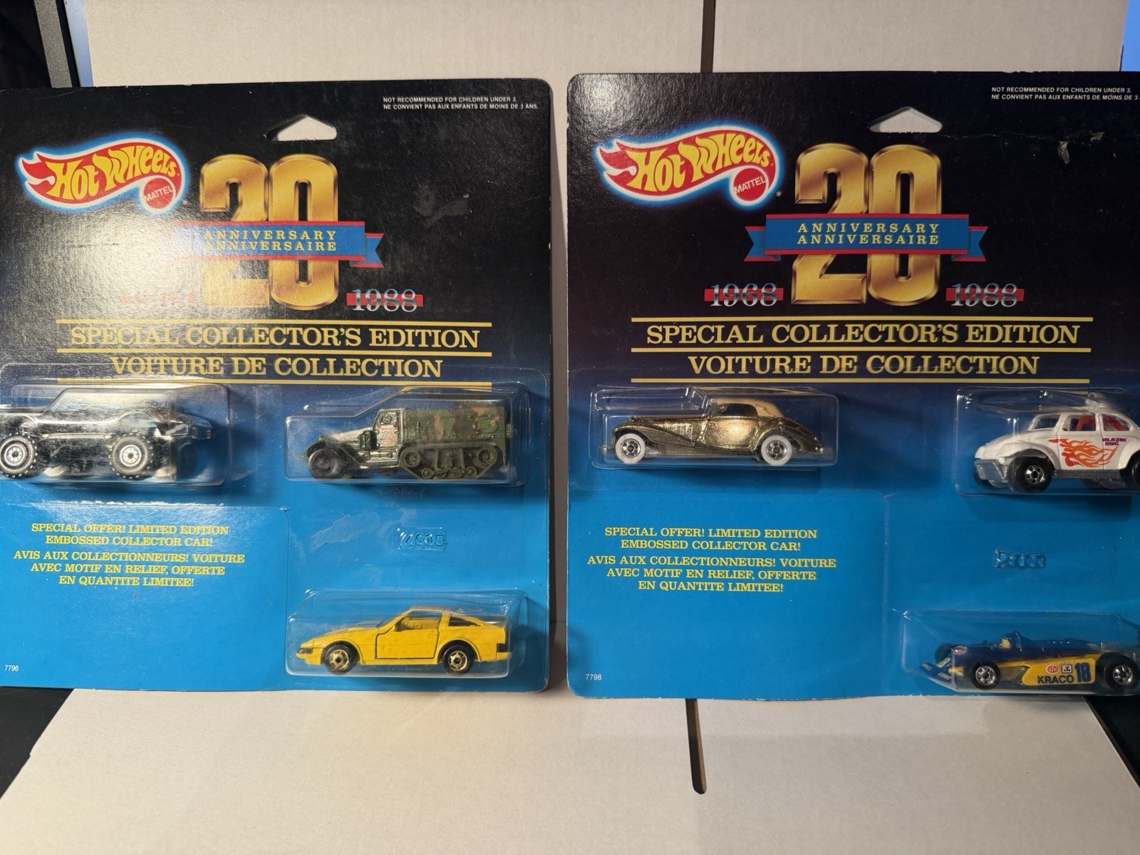 Hot Wheels 1988 20th anniversary LOT of 2 three car sets please see photos