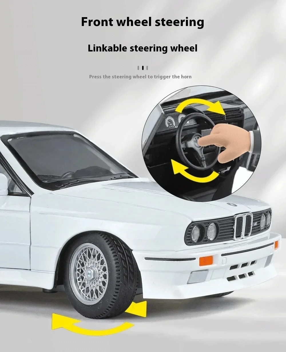 1:24 1988 BMW M3 E30 Diecast Alloy Sports Car Model Sound & Light Collectible