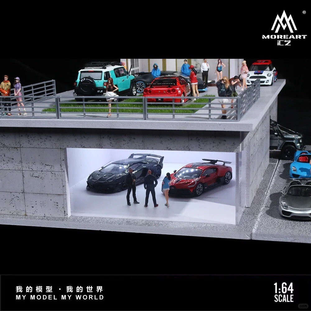 US 1/64 Diorama Garage Model LED Lighting Model Car Display Parking Lot Scene