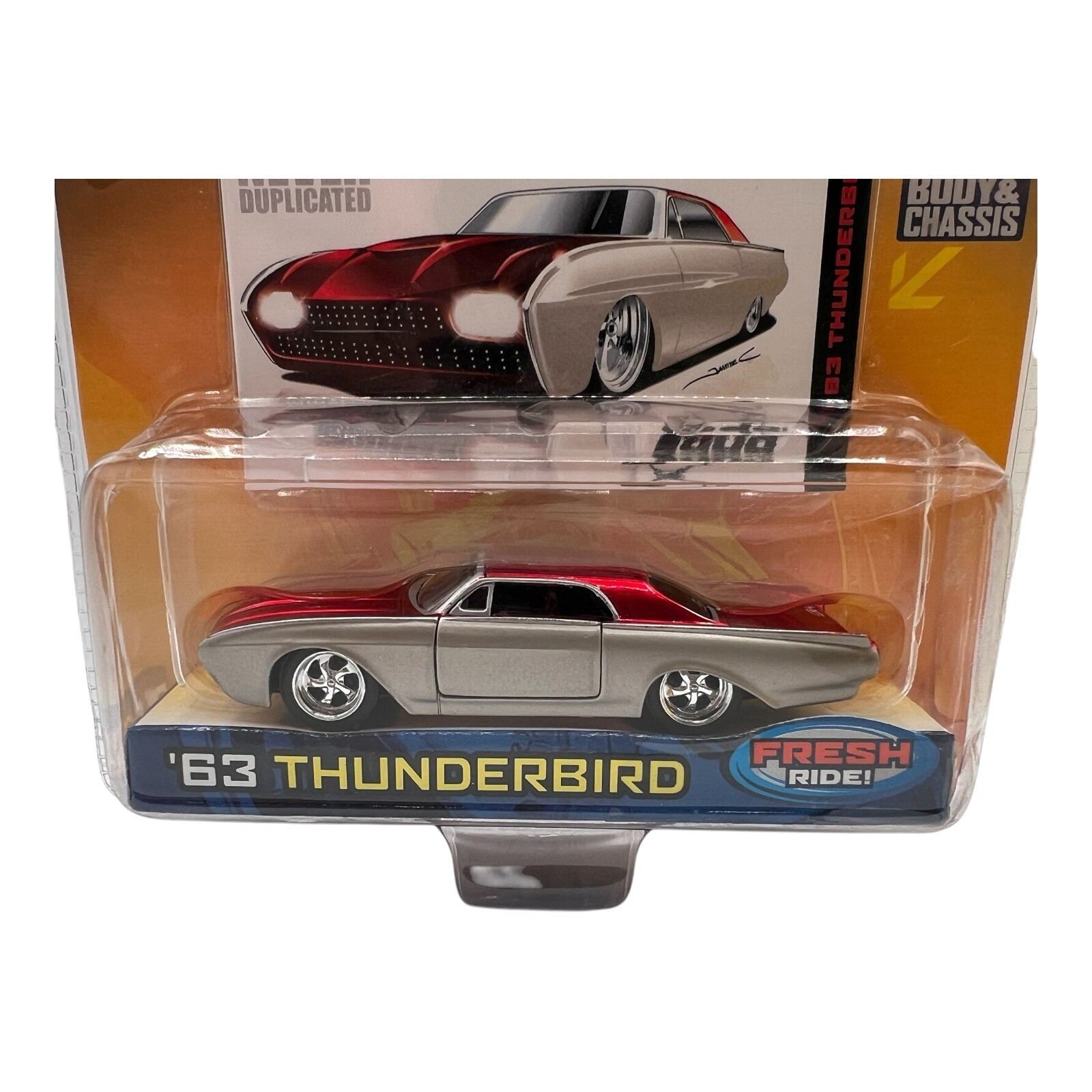 Jada 63 1963 Ford Thunderbird T-Bird Dub City Old Skool Rick Dore Car Red/Silver