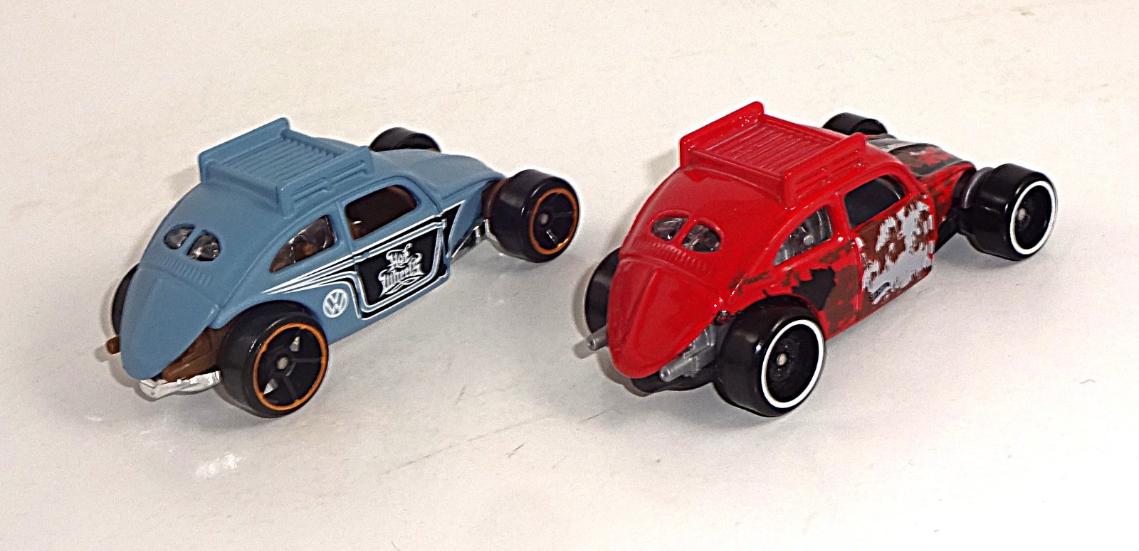 Hot Wheels Lot Of 2 Loose Cars Custom Volkswagen Beetle Flat Blue & Red