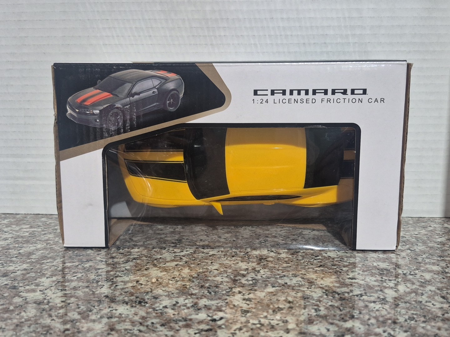 Braha Chevrolet Copo Camaro 1:24 Licensed Friction Car Yellow Black Stripe NEW