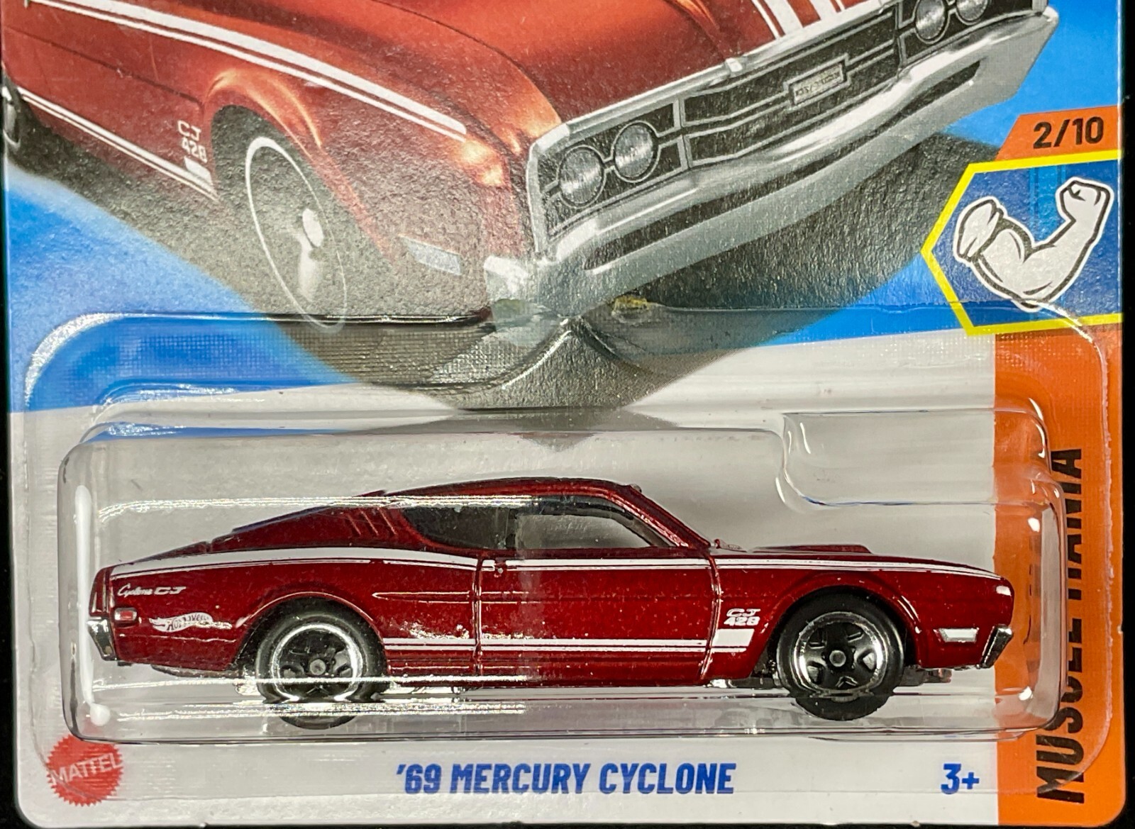 2025 Hot Wheels Ford ‘69 MERCURY CYCLONE, Red,Stripes, Fastback #165 Muscle Car