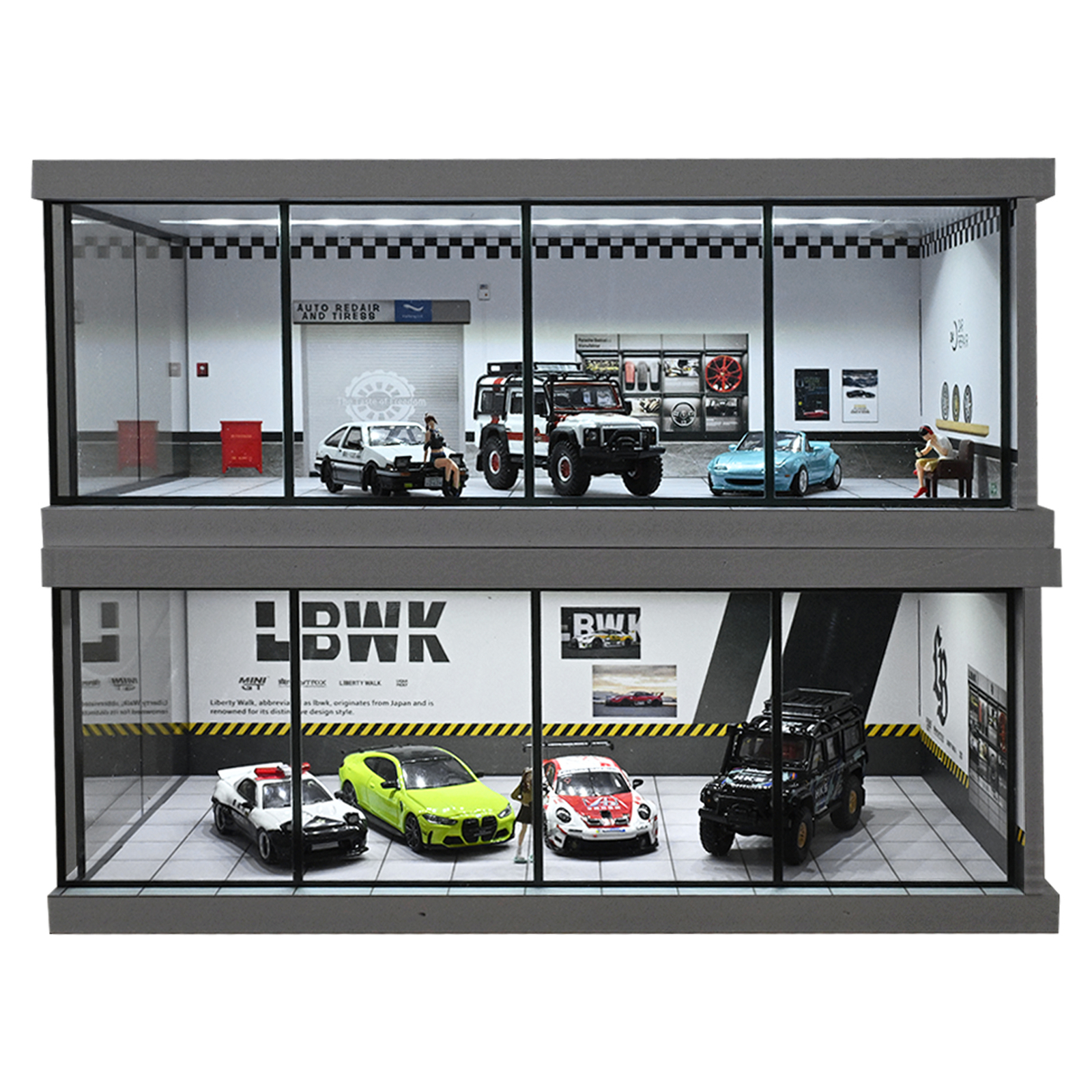 1:64 Diorama Car Showroom Model LED Lighting City Car Garage Scene Display Model