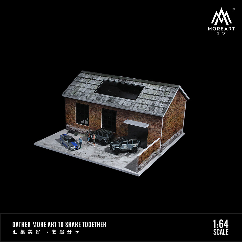 1/64 Diorama Car Garage Model LED Repair Factory Parking Lot Scene Display Model