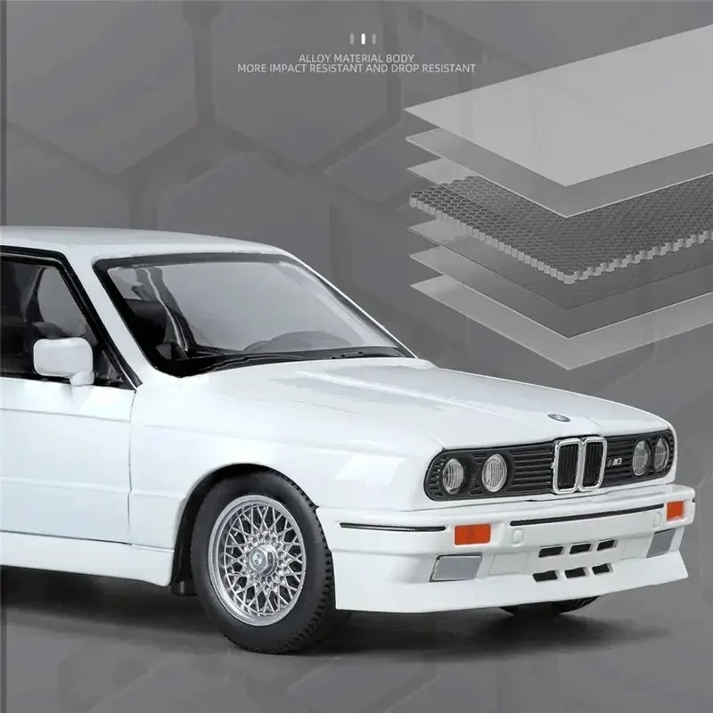 1:24 1988 BMW M3 E30 Diecast Alloy Sports Car Model Sound & Light Collectible