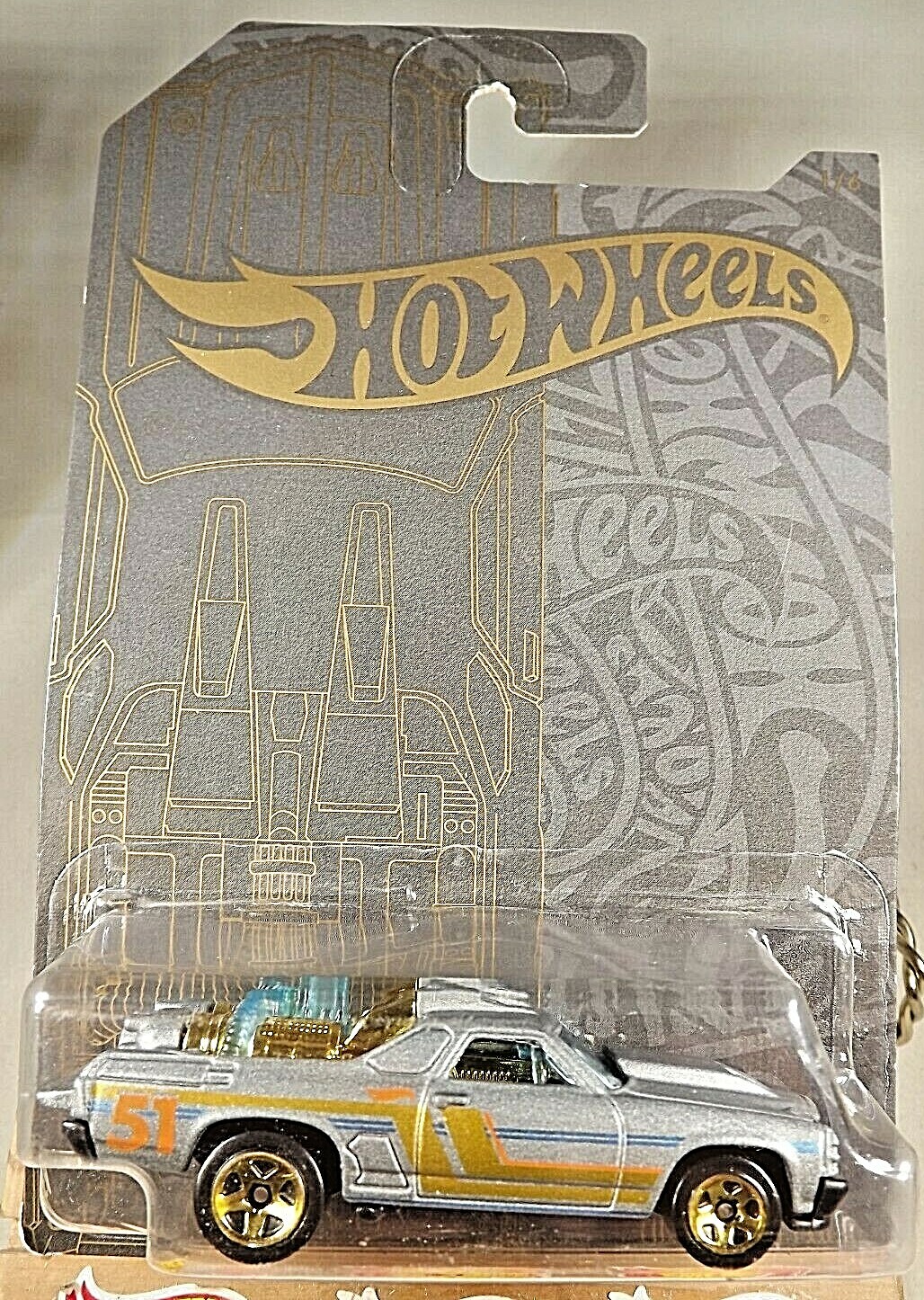 2019 Hot Wheels Satin & Chrome Series 1/6 CUSTOM ’71 El CAMINO Gray w/Gold 5 Sp