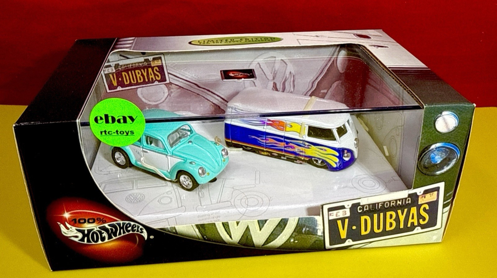 Hot Wheels 100% Volkswagen V Dubyas VW Bug Microbus 2 Car Set 2002 Vintage 1/64