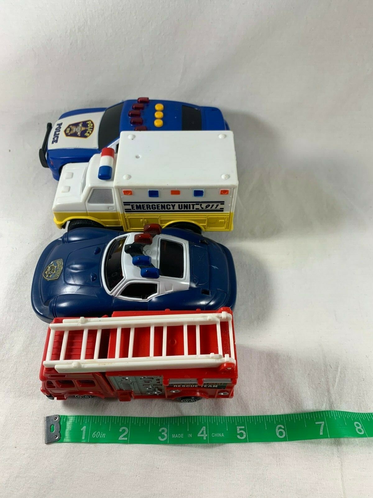 Lot of 4 Safety Service Toy Cars Police Fire Rescue Ambulance Emergency Response