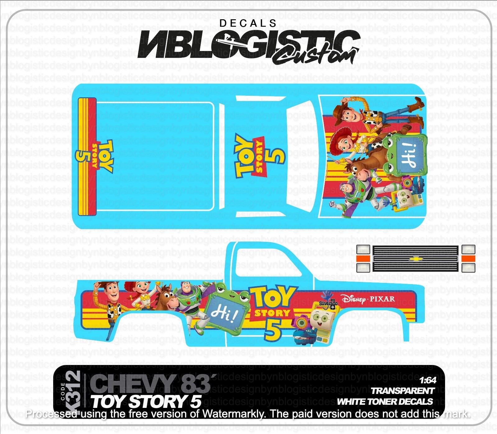 ’83 CHEVY SILVERADO Custom WaterSlide Decal for hot wheels 1/64