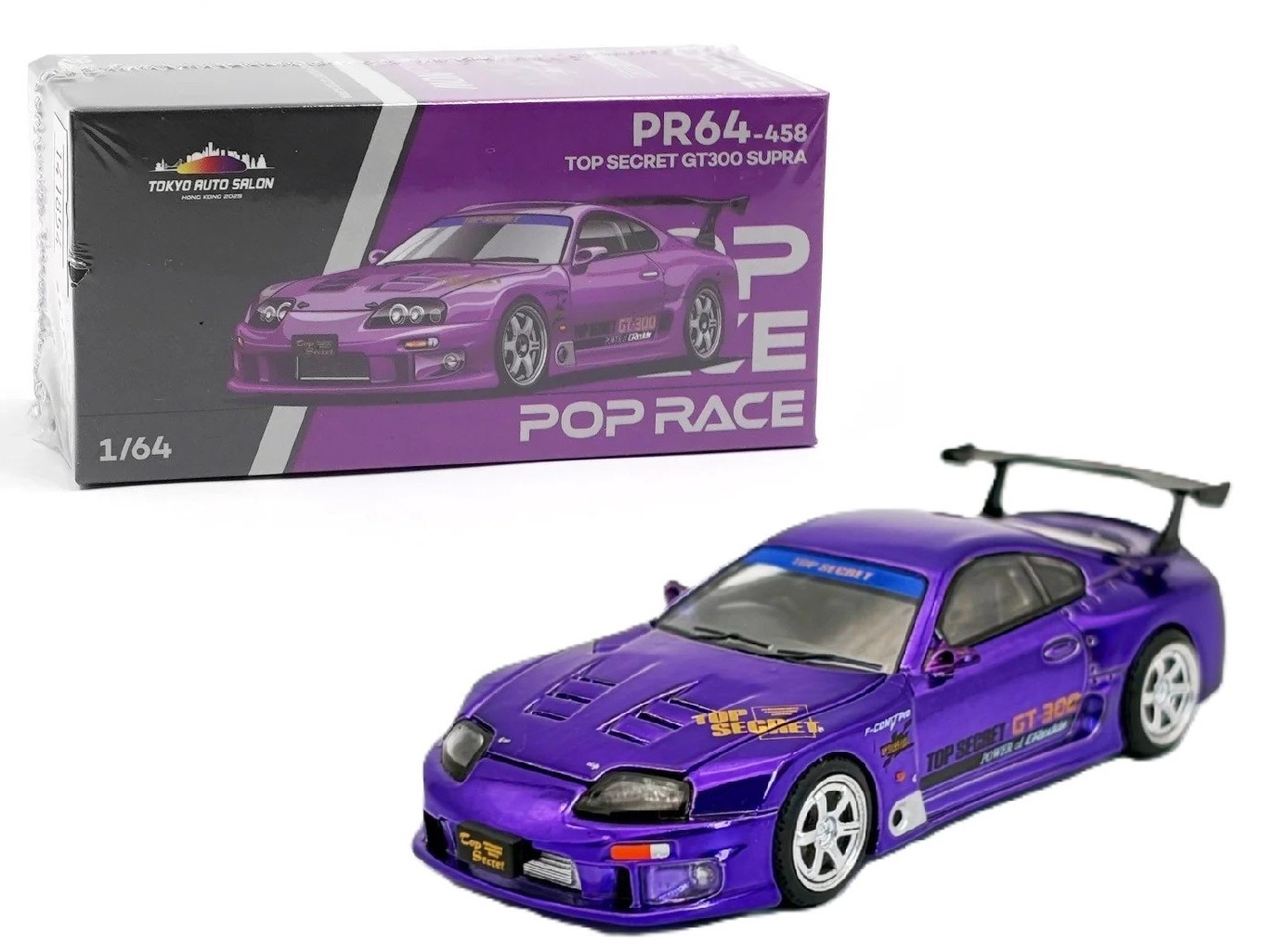 Pop Race 1:64 Toyota Supra GT300 Top Secret Purple Chrome Tokyo Auto Salon #458