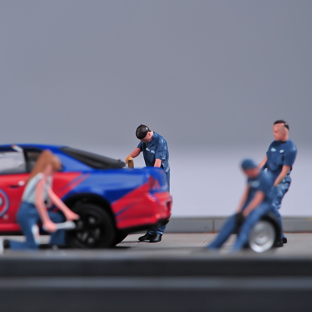 USA Miniature Figure Scene Props 1/64 6pcs Car Repairman Engineer Diorama Model